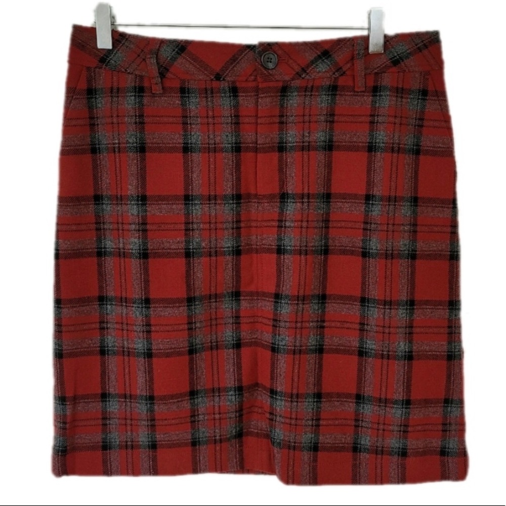 Eddie Bauer Red Plaid Wool Skirt Size 8